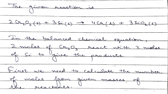 The gwen scostienis 2.Connests) + 3 si (s) → ucele) + 3 sieztsy In the balanced chemical equation 2 moles of craz react with
