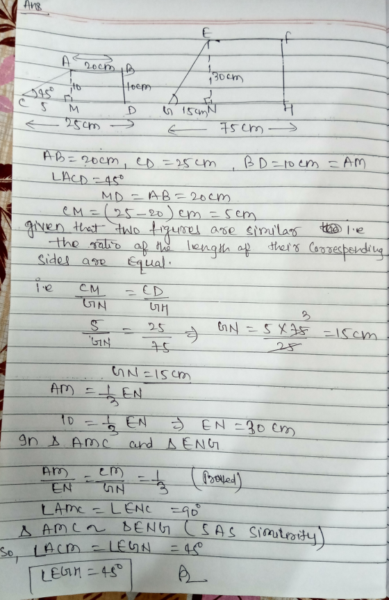 Ang E of Aroom B 130cm Hoem هيو 5. м 15mn H 25cm 75em AB=room D.=25cm BD =10 cm = AM LACD = 450 MD AB= 20cm CM = (25-20) em =