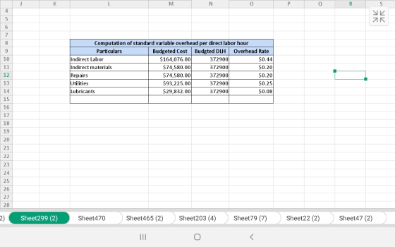 N Q R Computation of standard variable overhead per direct labor hour Particulars Budgeted Cost Budgted DLH Overhead Rate Ind
