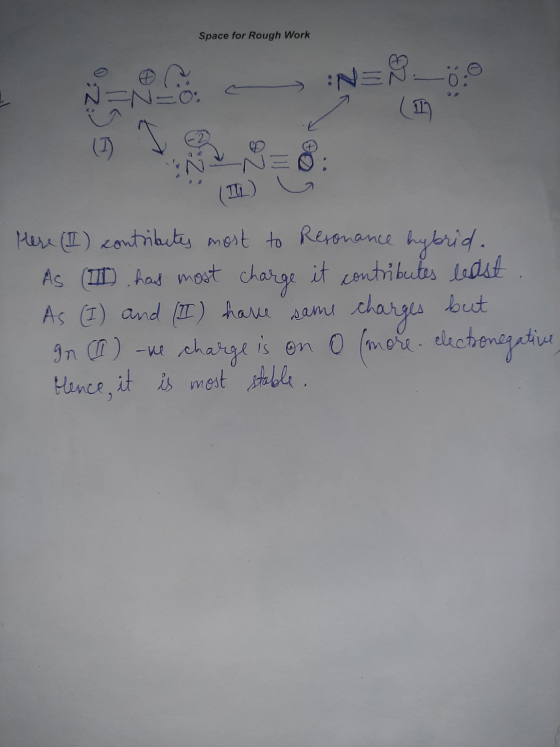 Space for Rough Work N=8 T 0:2 Here (1) contributes most to Resonance hybrid. As (I) has most charge it contributes bedst As