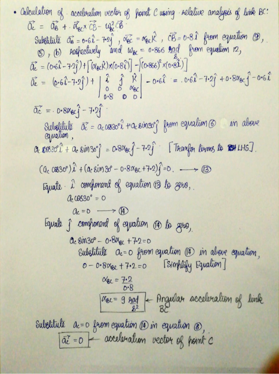 O 0 Ker • Calculation of acceleration vector of hoint C using selalive analysis of link BC? a = 9Bt. Rocx CB - WRC . Substitu