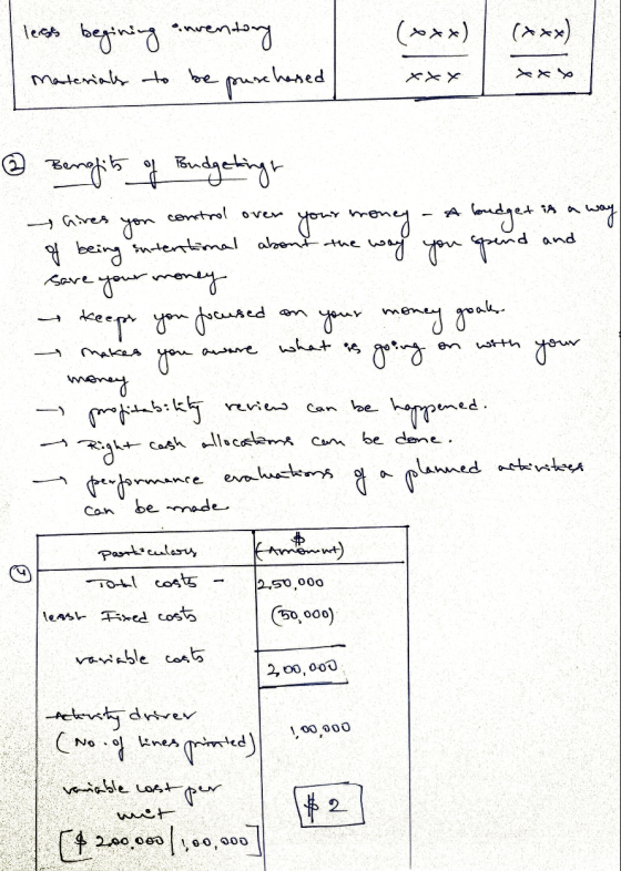 less begining inventory Materials to be purchased (***) (***) Xxx d and ② Benofity of Budgetings thives you control over your