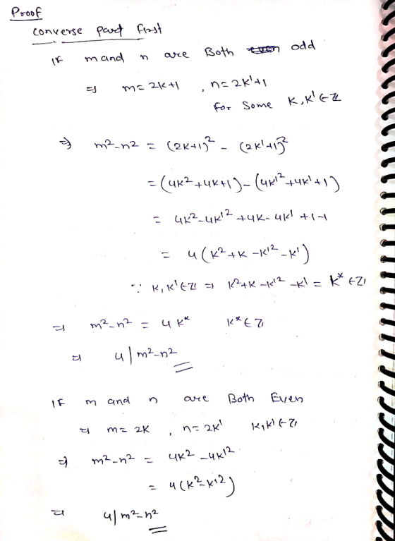 Proof converse pard Fast Ik mand n are = maakt Both even odd . ,n=akt for some Kokeze + m2-n2 = (2x+132 - (2k! 4133 = (UK²+U