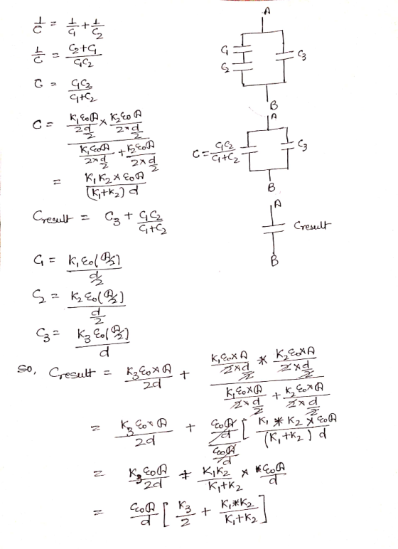 후+북 = 무 C지 A 2 d -Ci+C2 2거 2지 2 A Cyesul Cresu나 = d K,Cox A So, Cresut K,K2eoA +k, d 2여 Kitk2 Kk Kitk2 CaR 2