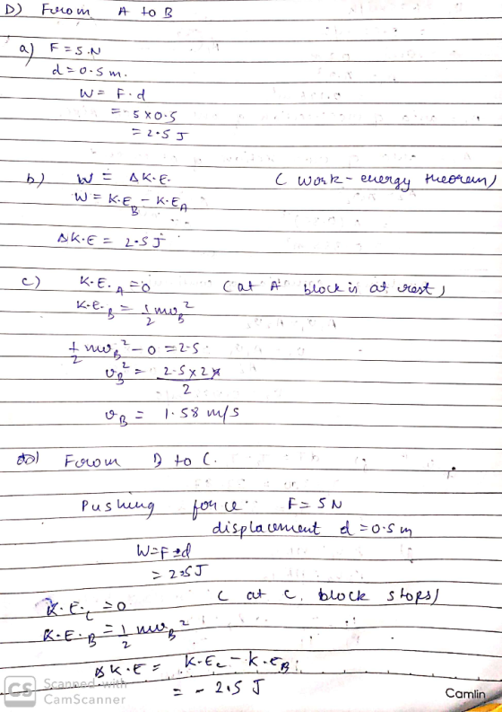 D) From A to B a) . ? 7=5.N d = o.sm. W = F.d 2.55 Б) w = ДКЕ. СМ. – eko914 лесом) WE KE -KEA Akie = 255. Test c) A block is