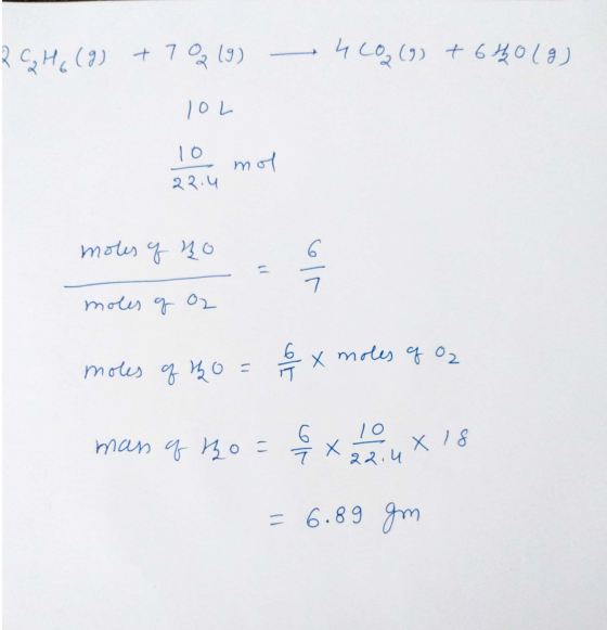 2 C, H, (g) +70 (9) 4 Co (9) + 6tholg) IOL 10 mol 23.4 mous q no = 6 moles q O2 moles of 40 = 6 x moles of Oz mans of tho = 8