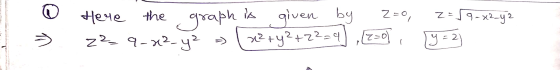 2 Here the graph is given given by 2=0 z2_9.x2-y² x² + y²+2²=9 12=0) 59-x2_yz y=2) 1