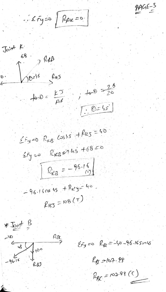 PAGE-3 Efyco / RAKO Joint ki 68 ARRB Jooks RKS tond - KJ AR two =26 T. 0-45 EF=0 RLB Cases + Rks = 40 fy -o Rizzsin 45 +6850