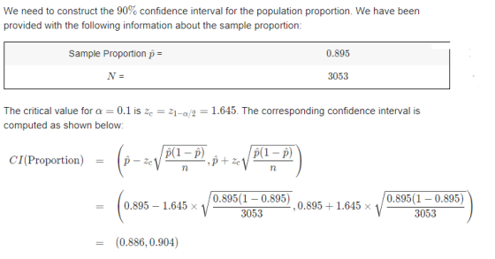 We need to construct the 90% confidence interval for the population proportion. We have been provided with the following info