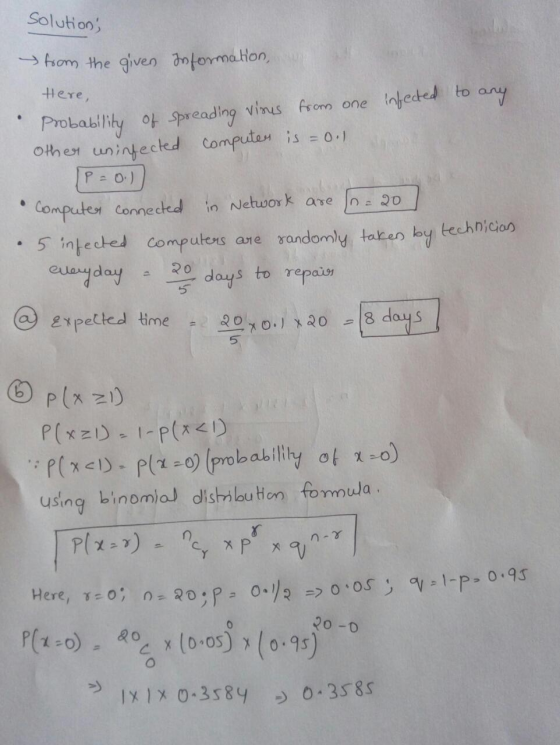 Solutions from the given Information, Here, of spreading visus from one infected Probability to any Other uninfected computer