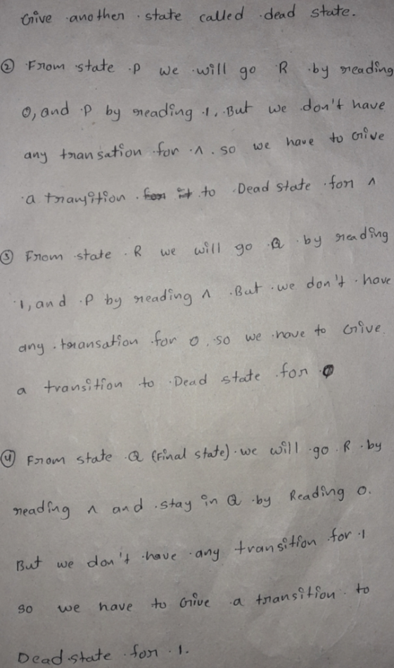 Cive ano then state called dend stute. Fnom state p we will go R by meading neading But we dont have have to onive anj than s