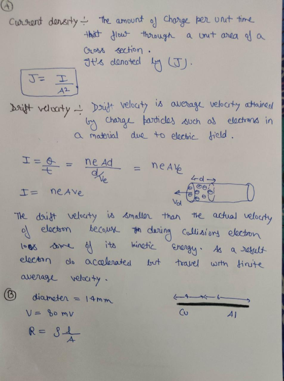 current density & The amount of charge per unit time that flow through a unit area of a Cross section . Its denoted by (J).