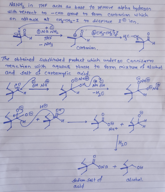 NANH, in with respect on attack THE acts as base to remove alpha hydrogen to - CHO group to form carbanian which at CH-CH₂-I