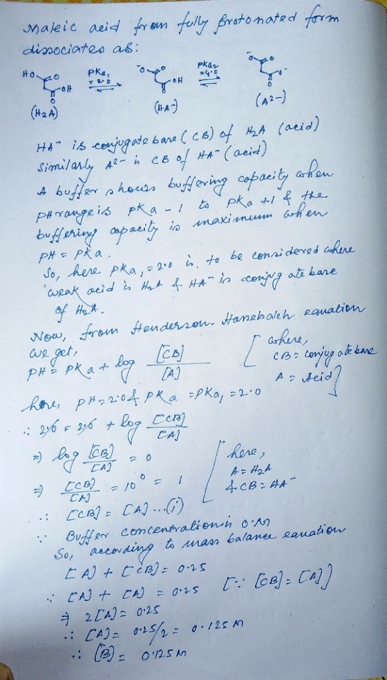 Maleic aeid fran folly frstonated fm diosociates as: Pka pkar (A2-) HA is cegate bane (Ca) of MaA (aeid) Simalanly A2- CE afH