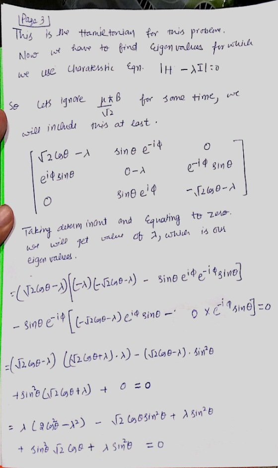 Page 3 This is the Hamiltonian for this problem, Now we have to find eigenvalues for which we use Charaksstic Eqn. IH-xilio 2