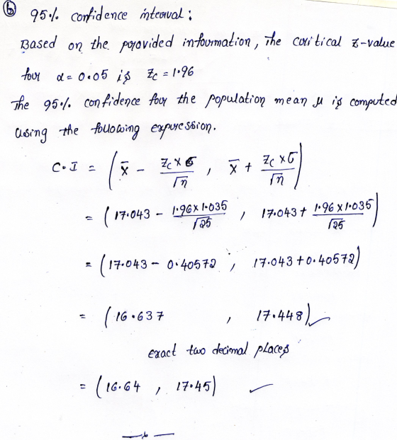 © 95% confidence mteaval: Based on the porovided in fourmation, the courtical 7-value four d= 0.05 is Zc = 1096 The 95% confi