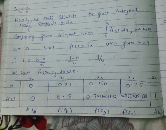 Solution b a firstly, we shall Calculate the given integral using Simpsons rule Comparing given integral with falls se he b-