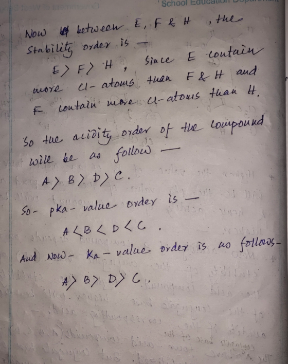 w School Education Dep0|| Now be between E, F & H the Stabilite order is - EXFYH since I contain more el-atours than F & H an