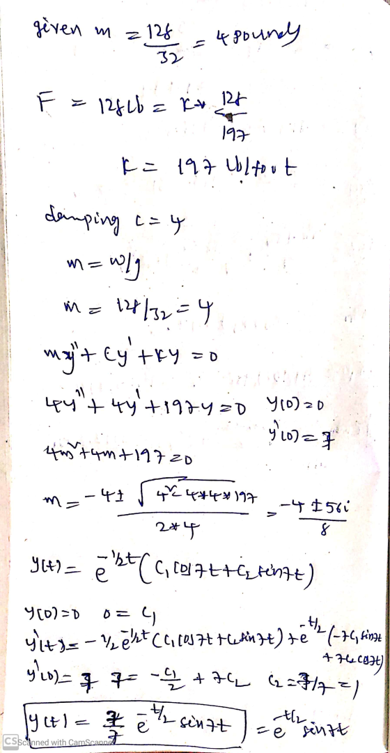 given m Z 128 32 garnesto TI 125.26 = kx 12t tbl K= 197 Ulfout V deinping c=4 m = وإجه ey m=128/32=4 magt try=0 44+ 4yt 1