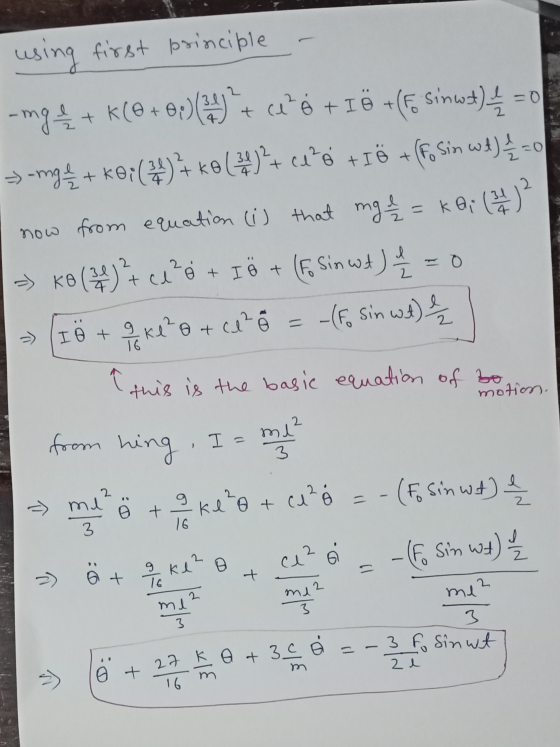 =0 using first principle -P3 + (+ 6 () + 6 +16 (Sina) 4 -mg + Koi (24) t ko ( 3 ) 2 + ce²6 +18 + (Fo Sin wd) - now from equat