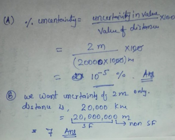(A) % uncentainty uncertainty in value yoo - value of distro = 2m x 100 (20000X1000) m = 20 105 %. And ③ we want unertainly o