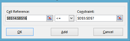 Cell Reference: $B$14:5B916 Constraint: $D$5:$D$7 59514: SEST I OK SDSS:5057 i cancel OK . Add Add Cancel