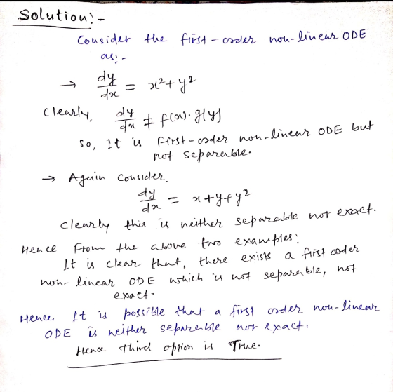 hou- Solution- Consider the first-coder u-linear ODE as; dy x² + y² da clearly dy in & floo.glys So, It is First-cader non-li