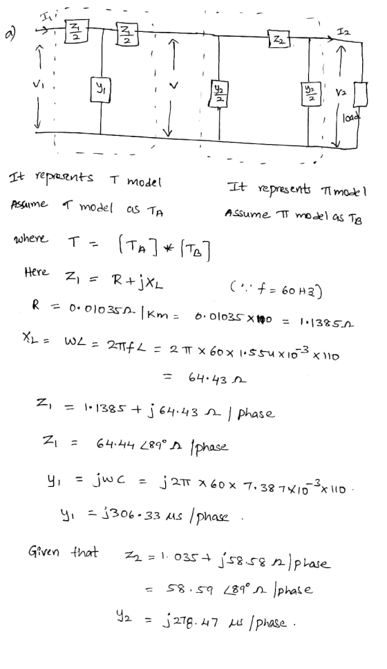 - hi a) 2. NINI 12 Zzi Y, V2 1 load It represents T model Assume a model It represents Ti model Assume T model as TB as TA wh