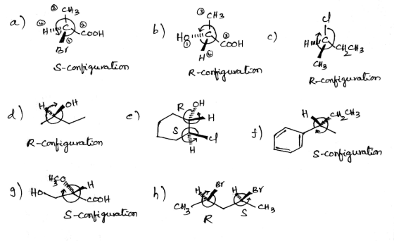 * CH3 CH3 a Heily cooh Hovec@ c) COOH oof Huntes Br S-configuration H R-configuration pucha CH3 R-configuration H olt CH2 H s