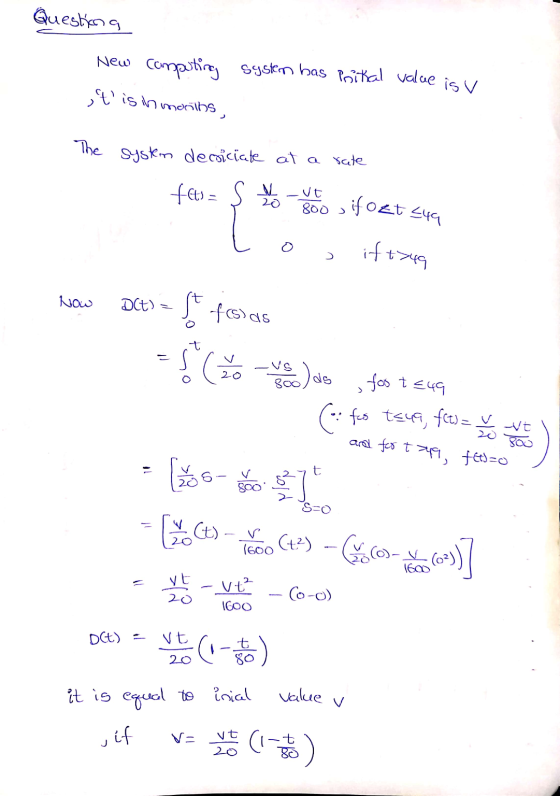 Questiona New computing system has Pnitial value is v ,t is in months, rate The system dericiate at a fets - S -VE 800 > if o