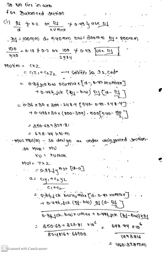 ...SO NA lies in web for Balanced section ci) of $0.2 or PL 70.yg guse all , =t00mm do 540 mm, 60.:300mm blasoomm 100 -0.18 $