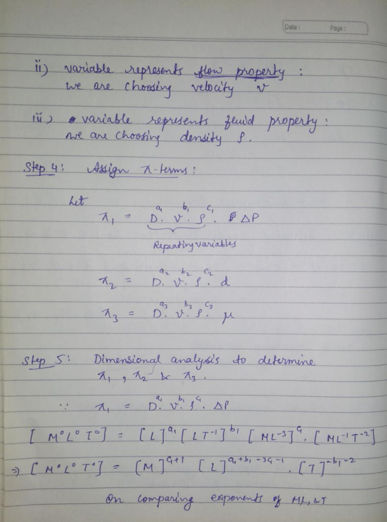 Date : Page : we i variable represents flow property are choosing velocity e variable represents fluid property we are choosi