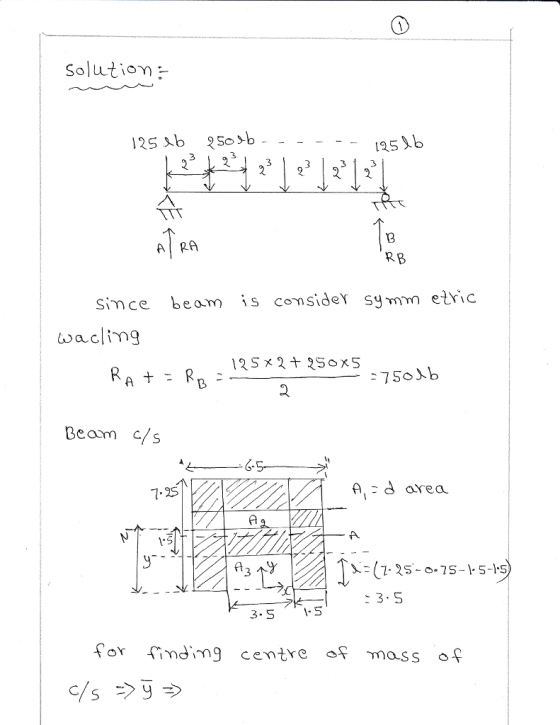 Solutiom: 3 AI RA RB since beam is consideYS4ท่าท่า etric Beam c/s A. - d area 7-25 3 :(1.35-o. 75-1. 5--S : 3. 5