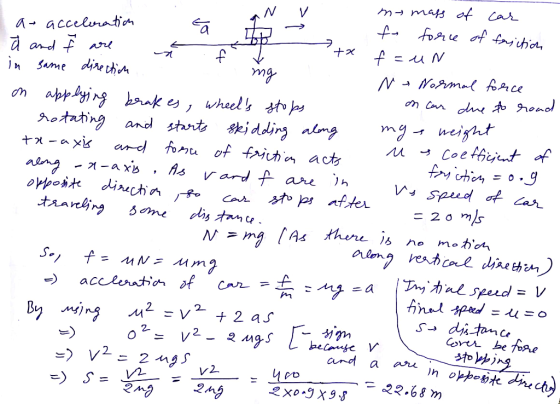 2 X AN V me mass of car I at acceleration to force of friction a and F are é fe a ta f=un in same direction N Normal force o