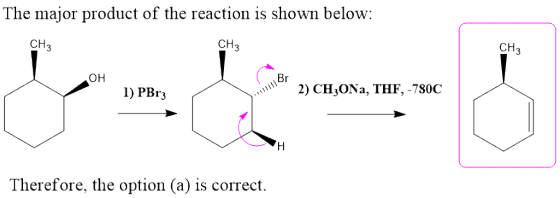 The major product of the reaction is shown below: CH3 CH3 CH3 OH 111@ 1) PBr3 2) CH3ON, THF, -780C Н. Therefore, the option (