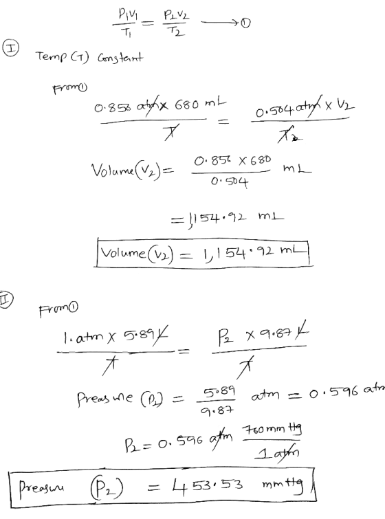 PiV T2 Temp CT) Cmstant Framo abyx 680 mL O.853 Volume = = }1 54.. Tu Volume(v 154.92 m FronO .atmx Preas une () 5 89 O 596 a