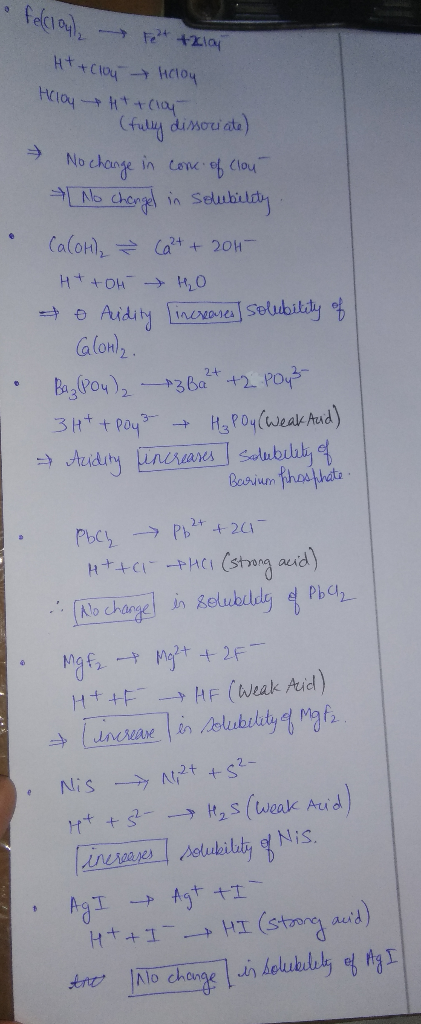 • felcoyl Pet +2lay H+ + clou Holoy Heloy H+ + Cloy (fully dissociate) No change in conc of clou No Changel in solubility Ca