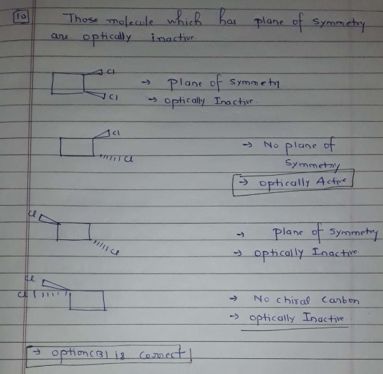 TO Those molecule which are optically inactive. has plane of symmetry - - Plane of symmetry - optically Inactive. ya → No pla