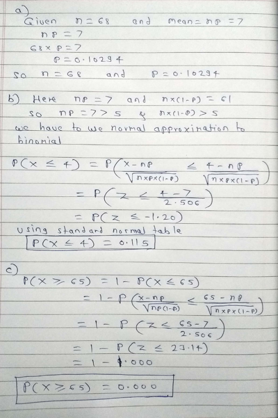 a) ae haue to we nonal appraxihation bo binanial 2 50G using sandarj nas mal tah le 2 So