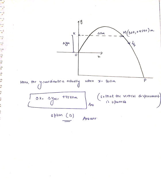oc Heno, the Hčoordinates ach,all when X= 300m ro that thc verhcal dsptaument is u puuards thon (D)
