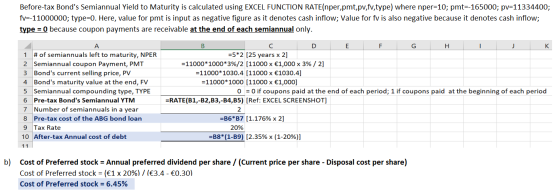 Before-tax Bonds Semiannual Yield to Maturity is calculated using EXCEL FUNCTION RATE(nper,pmt,pv,fv,type) where nper=10; pm