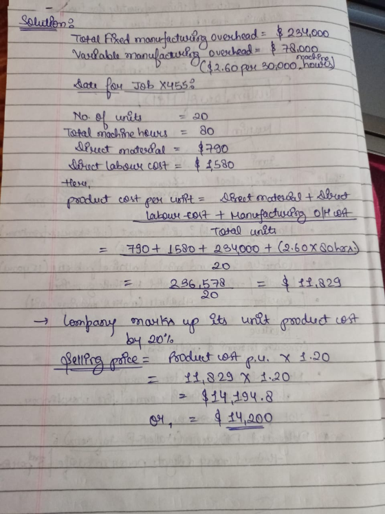 Solution Total fixed mooufactwórg overhead = $ 234,000 Varelable manufactulog, overchead = $ 70.000 °C$2.60 poe 30,000 home K