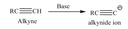 Base
RC=CH -
Alkyne
→ RCSC
alkynide ion