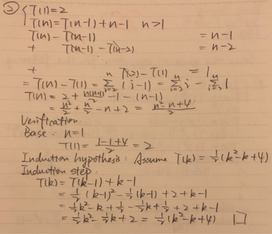 STin=2 Tin)=Tin-1)tn-I l Tin)-Tin-) Tu-I)-T-) T)-T = Tin)-7u)- i-)- (n-1) TIn)=2+ Veaifteation Base n=l T11 Inducton hypothes