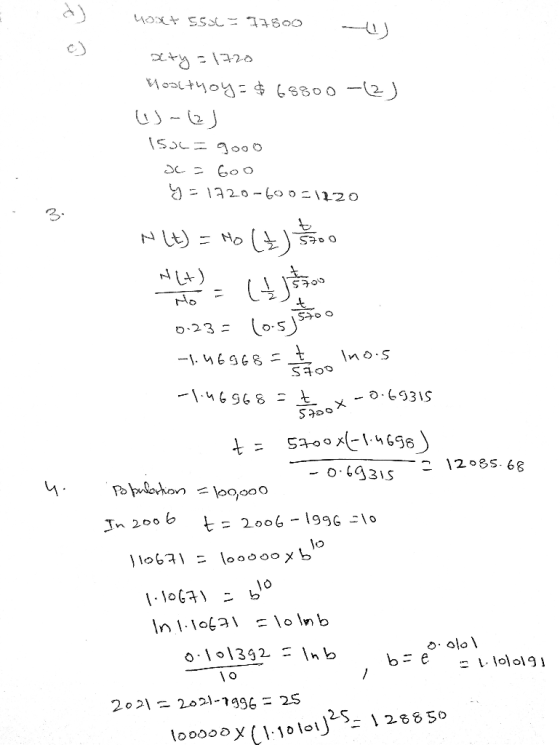 oogtt -85S treh aty = 1720 Moolthoy=$68800 -(2) (1)-(2) Isac = gooo ac = Goo y=1720-60031220 3: Nlt) = MO (E) olet (1) 0.23=