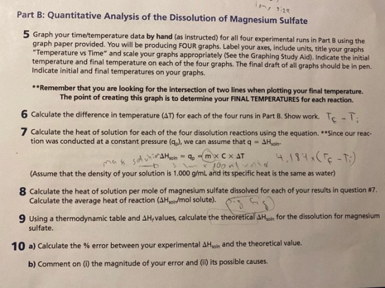 1 312 Part B: Quantitative Analysis of the Dissolution of Magnesium Sulfate 5 Graph your time/temperature data by hand (as in