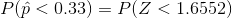 Plp <0.33) = P(Z <1.6552)