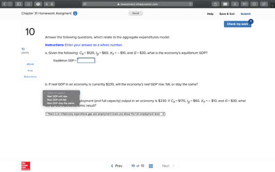 < > D i AA newconnect.mheducation.com Chapter 31 Homework Assigment i Seved Help Save & Exit Submit Check my work 10 Answer t