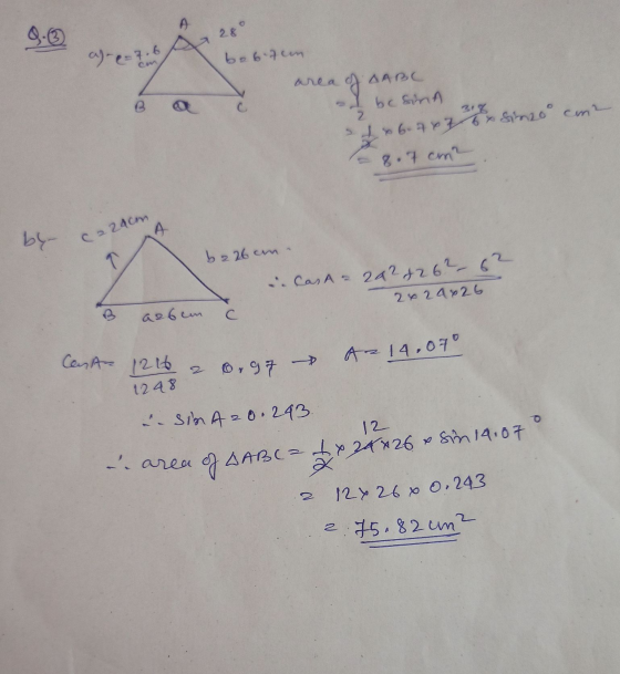 28° 1)-8=7.6 bob.tun are a AABC be sind B 2 1 x 67 68 Sinzo con 8.7 cm² А. by- (224cm T b226 cm. Cast 2 202 +262 - 6² 2024826