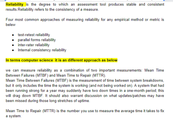 Reliability is the degree to which an assessment tool produces stable and consistent results. Reliability refers to the consi